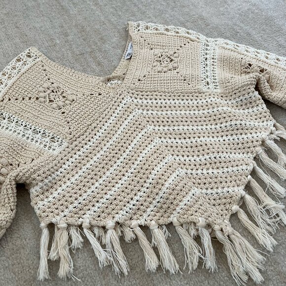 Zara Striped Short Sleeve Poncho Cardigan Sweater M - Picture 3 of 8